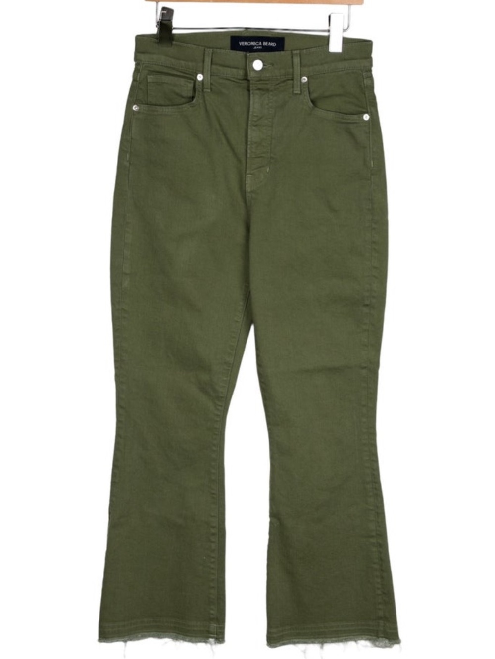 Veronica Beard Carson Ankle Flare High Rise Olive Wide-Leg Jeans
